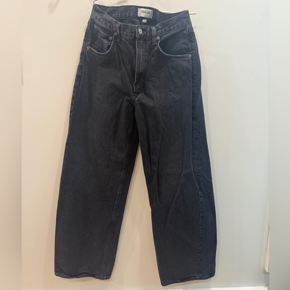 Agolde Black Denim Wide Leg Straight Relaxed Jeans